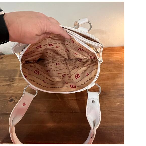 Stone Mountain Multicolor Straw Satchel Bag White Faux Leather Trim - Picture 15 of 16